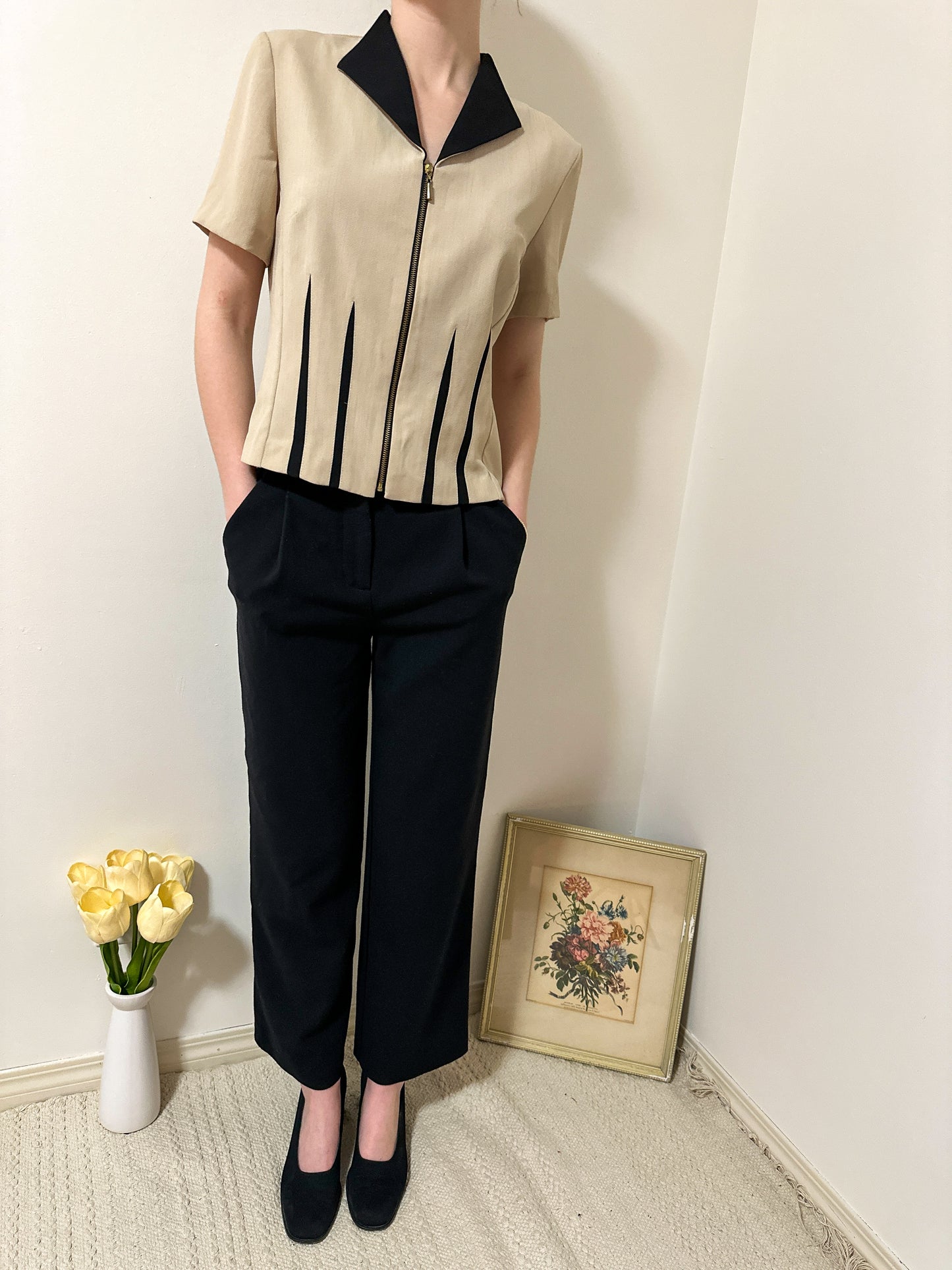 Vintage x V.I.Petites Beige Zip-Up Top (M)