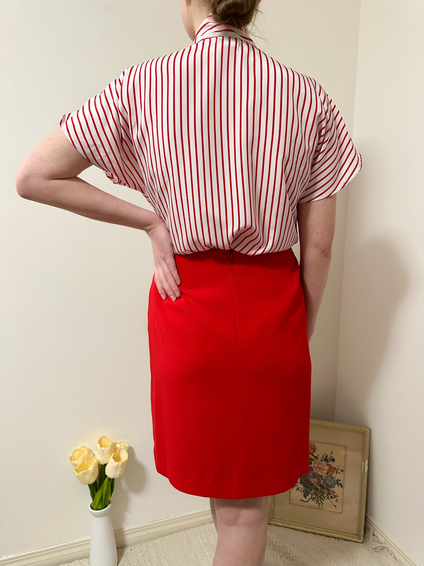 Vintage x FairSet Red Striped Blouse (L/XL)