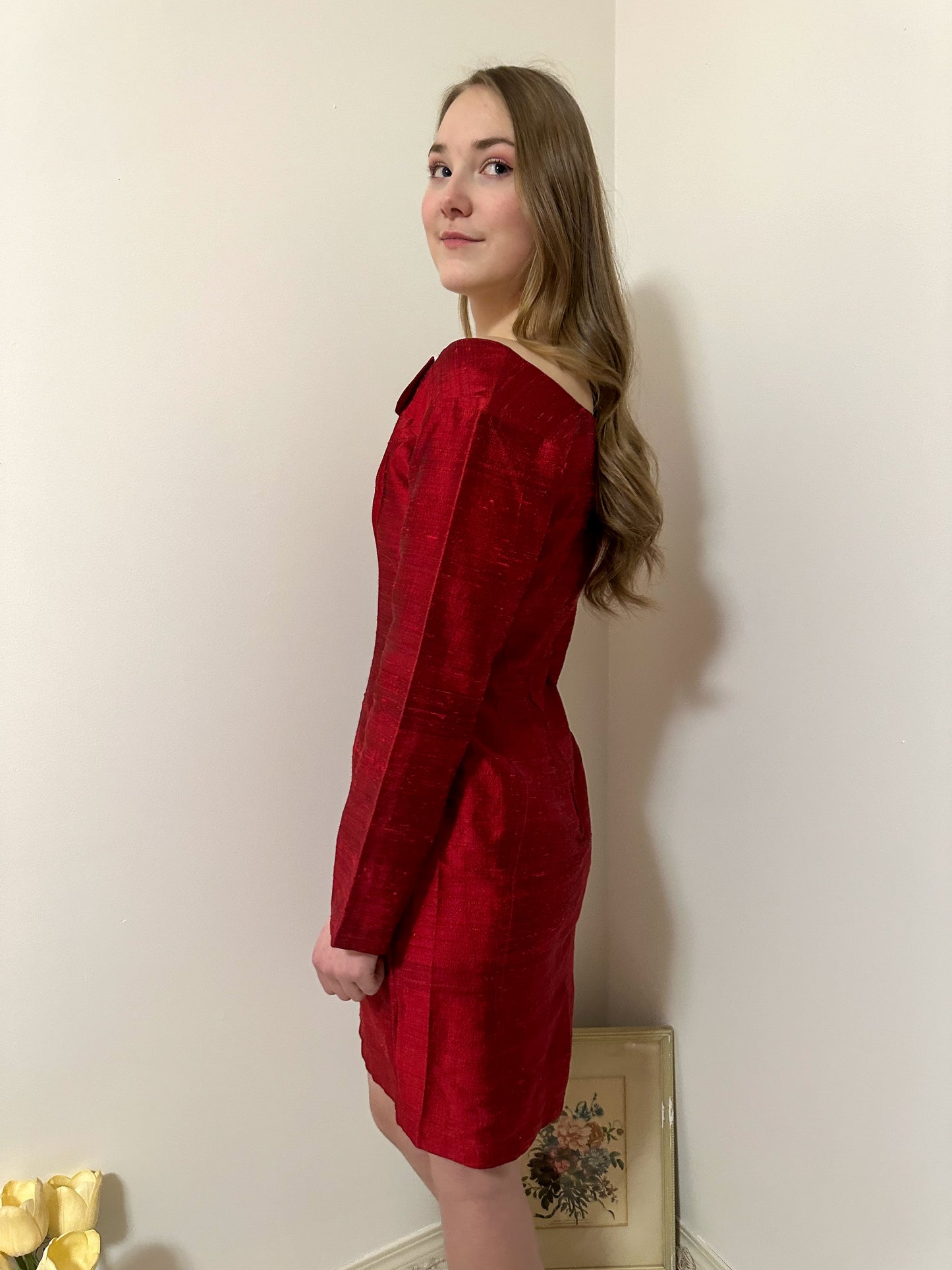 Vintage x Abby Kanak Red Silk Dress (M)