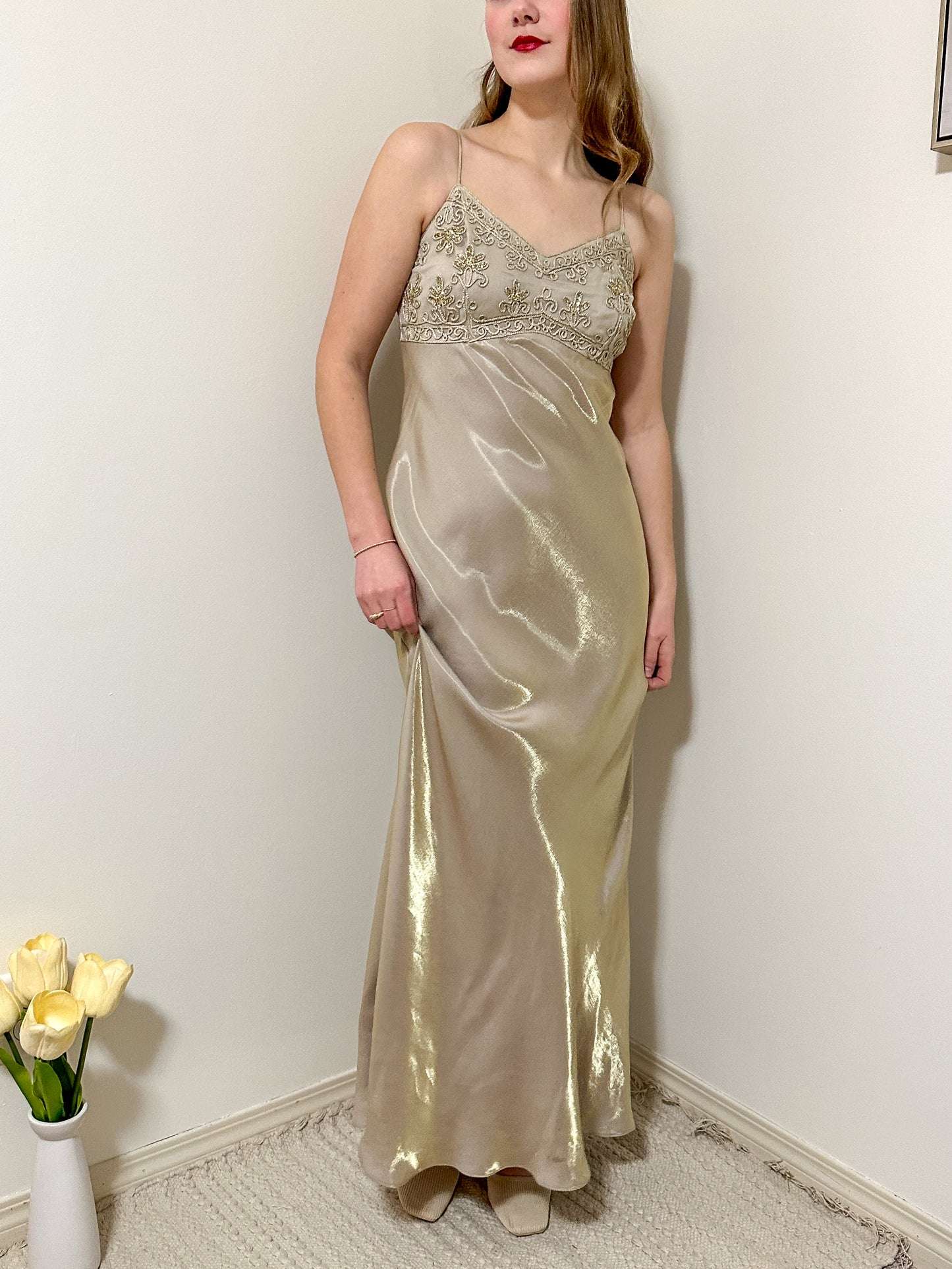 Vintage x Gold Embellished Evening Dress (M)