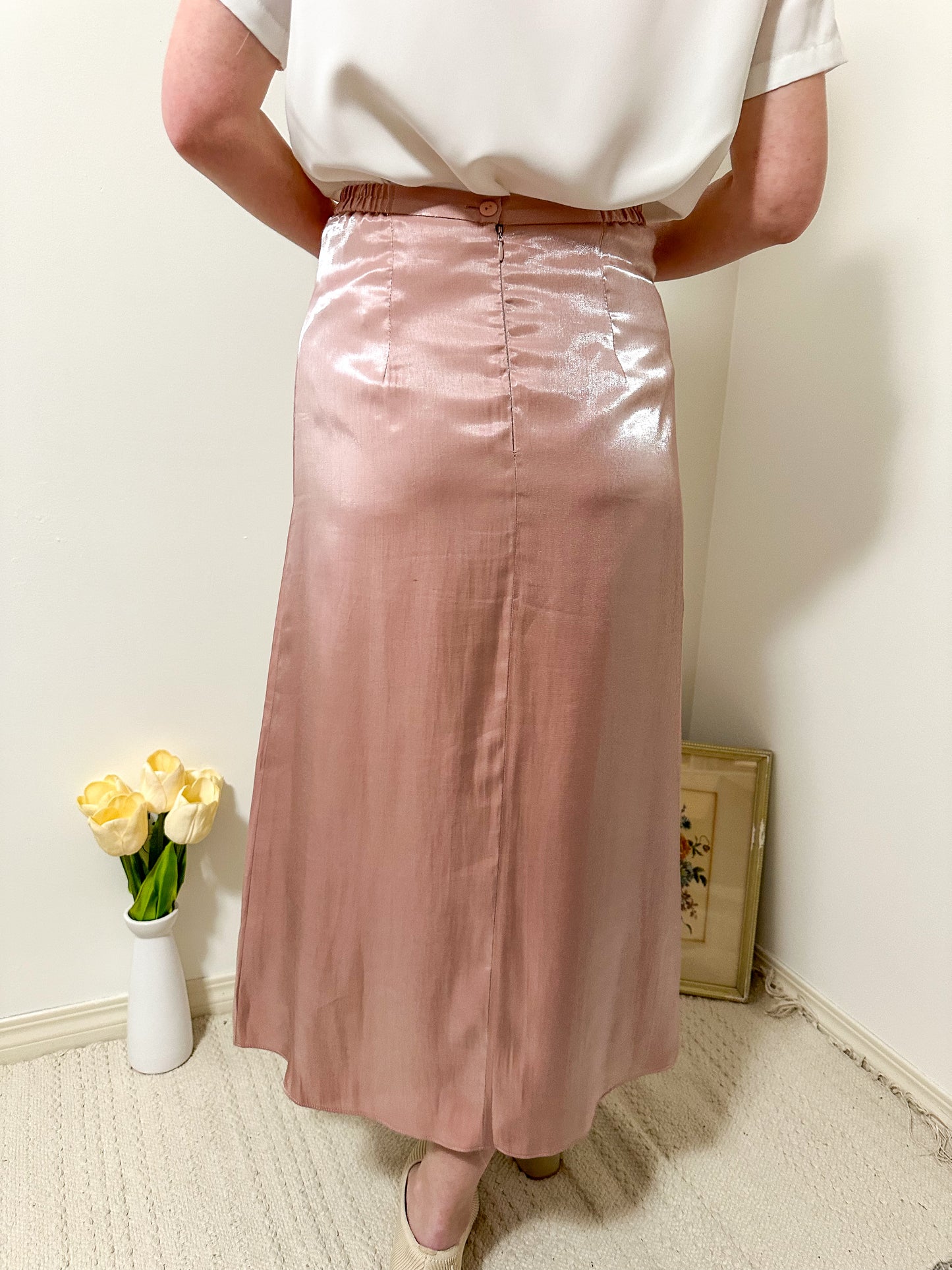 Vintage x Oblique Blush Pink Midi Skirt (M)