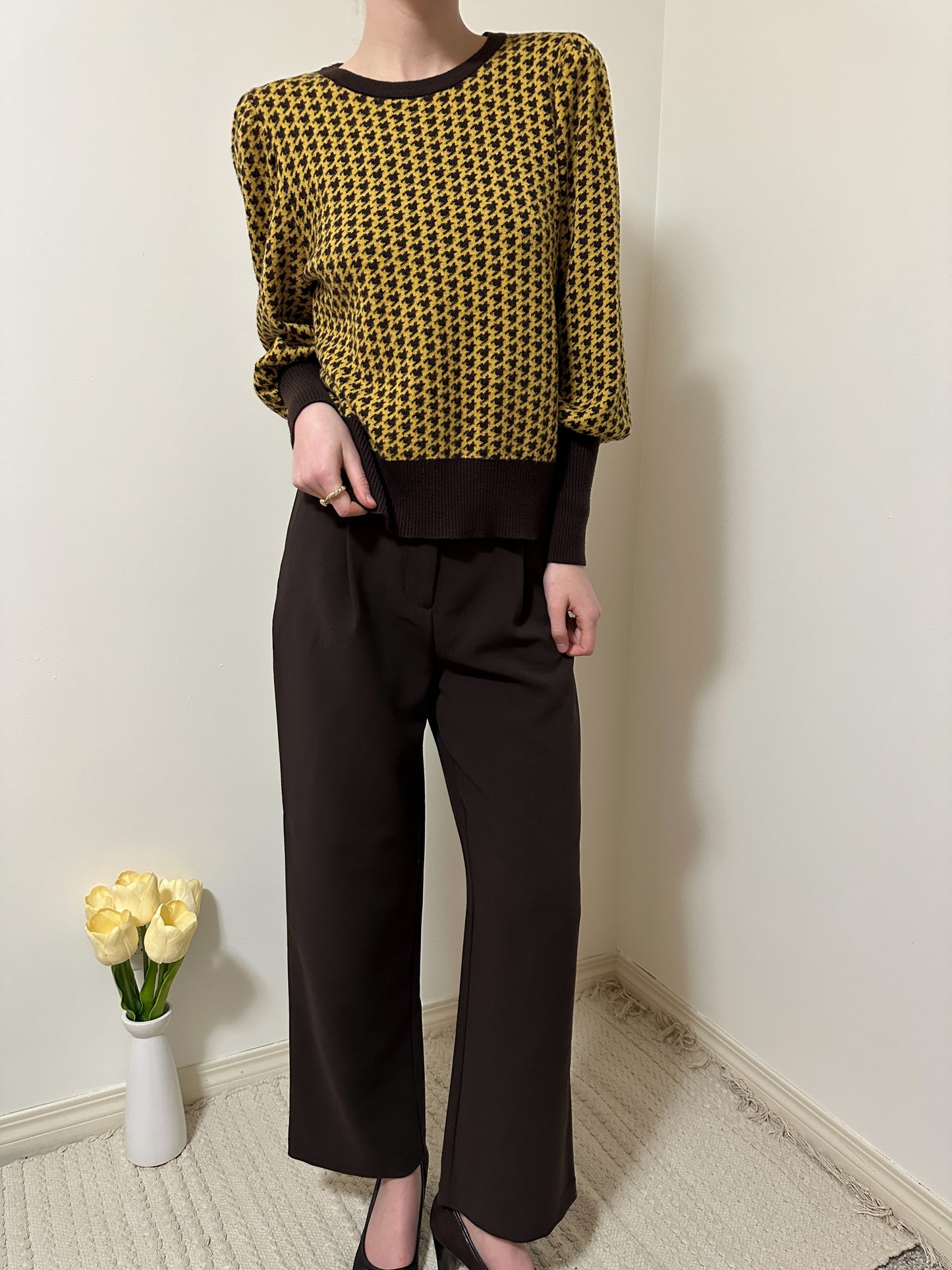 Philosophy Yellow Houndstooth Sweater (S/M)