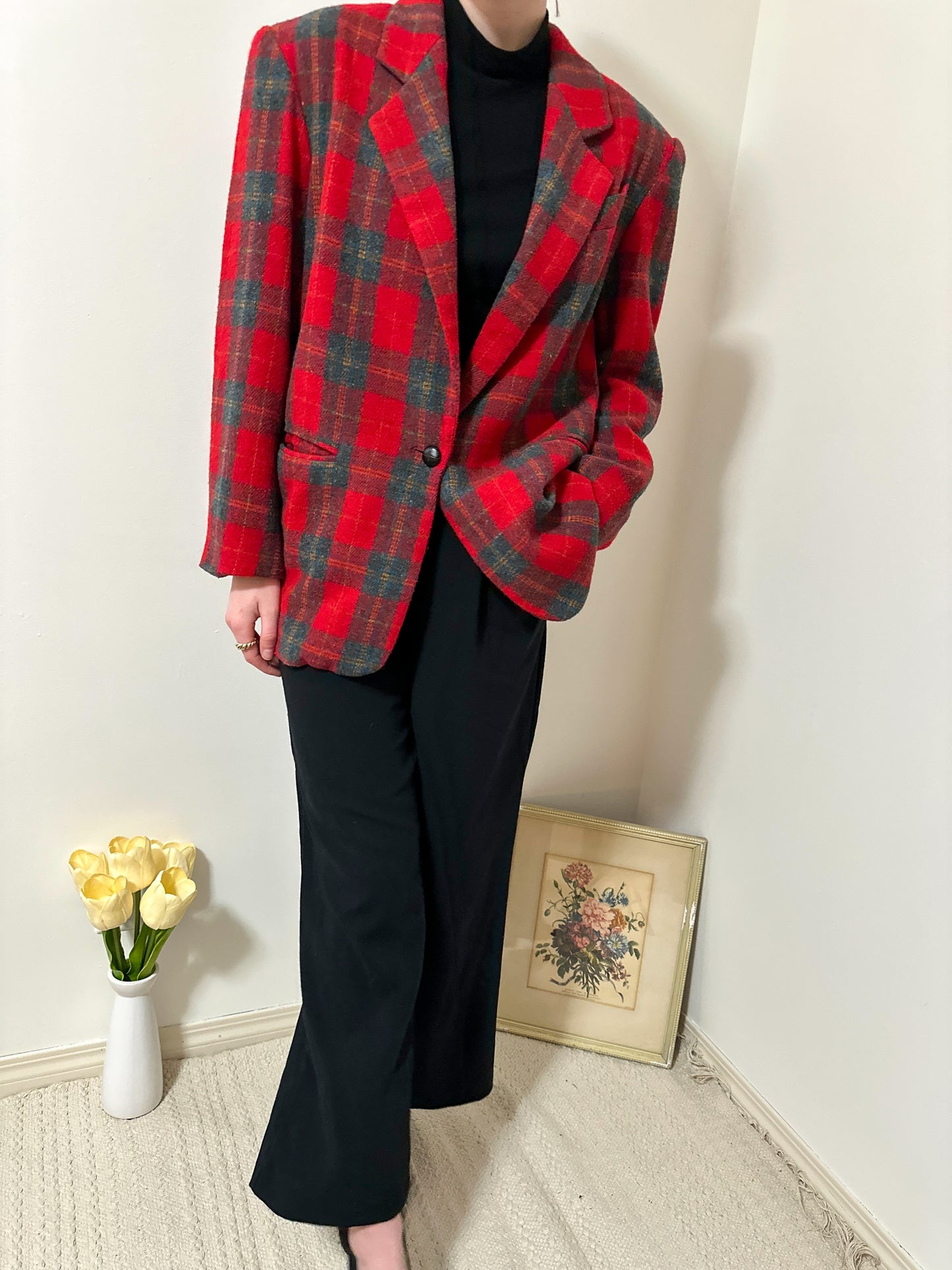 Vintage x Red Plaid Blazer Jacket (L)