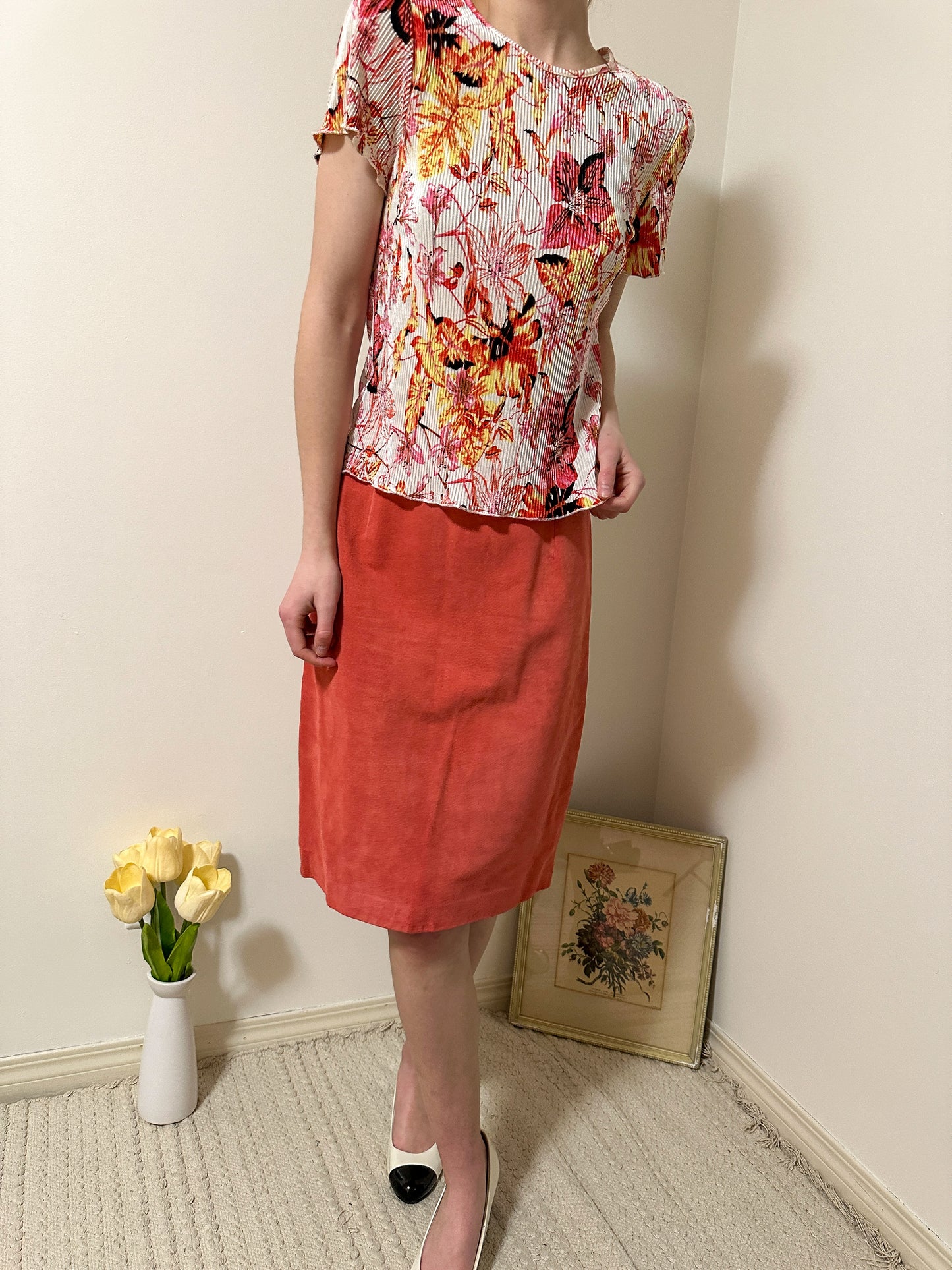 Vintage x Tradition Bright Floral Ribbed Top (S)