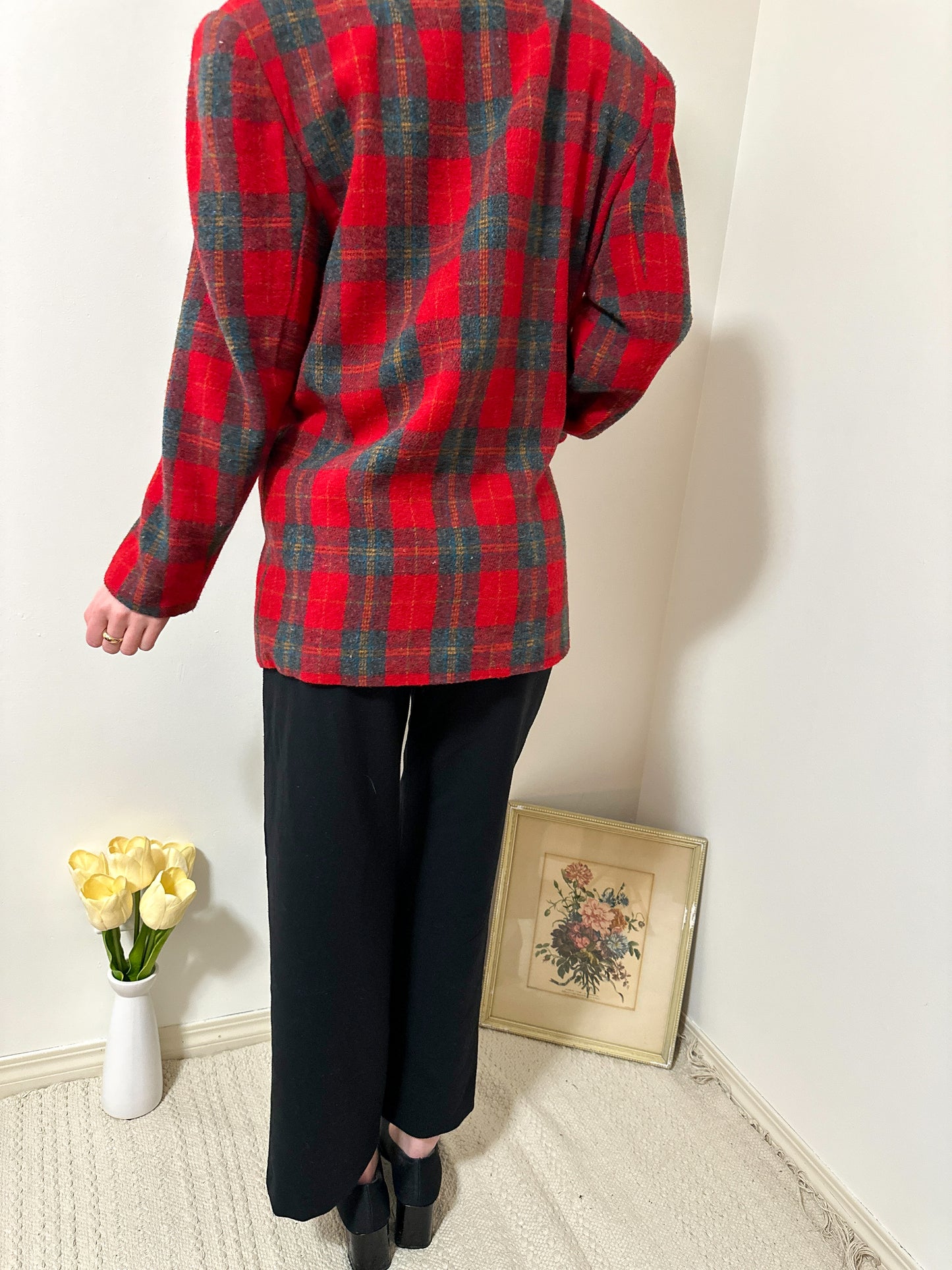 Vintage x Red Plaid Blazer Jacket (L)