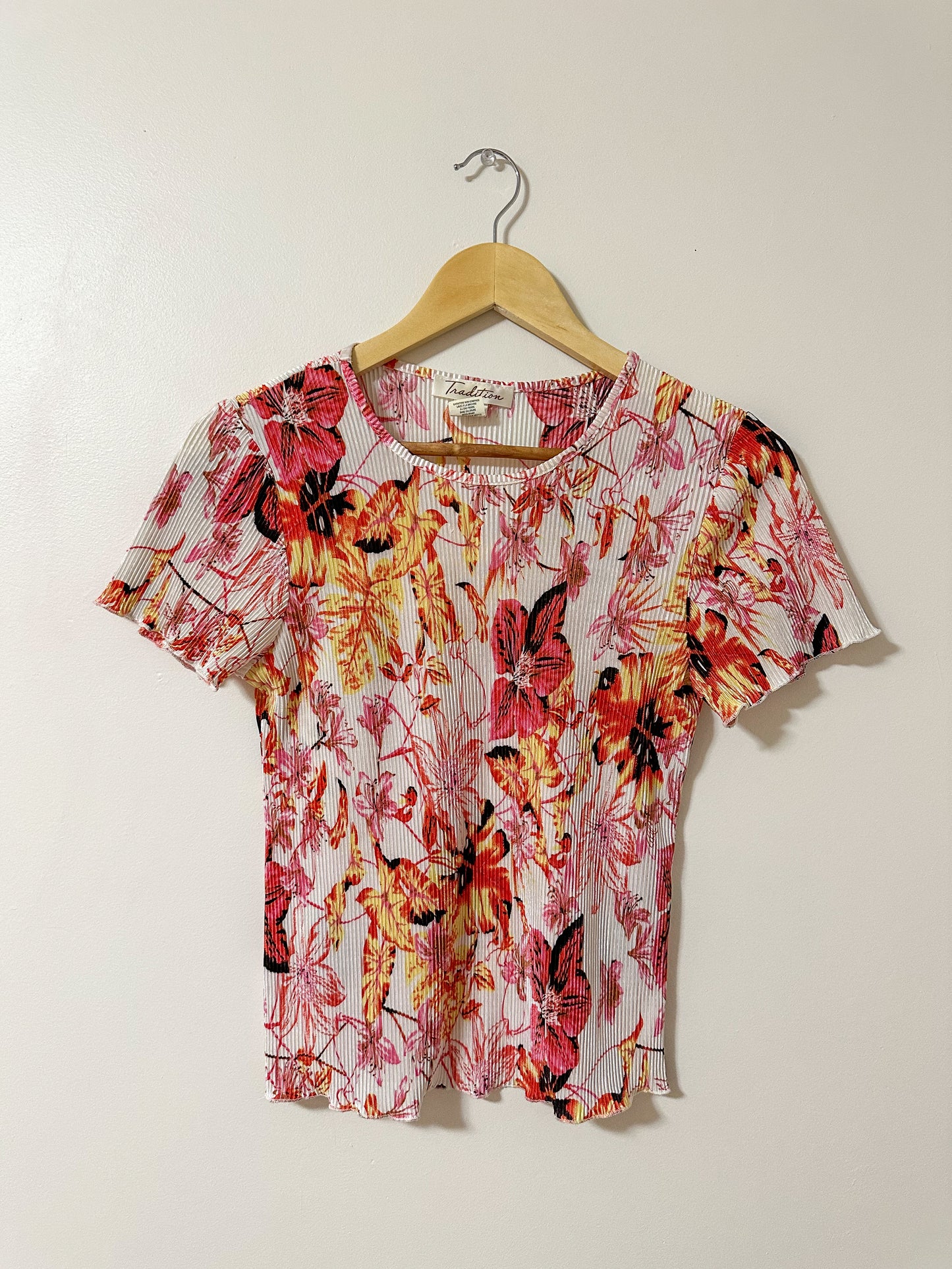 Vintage x Tradition Bright Floral Ribbed Top (S)