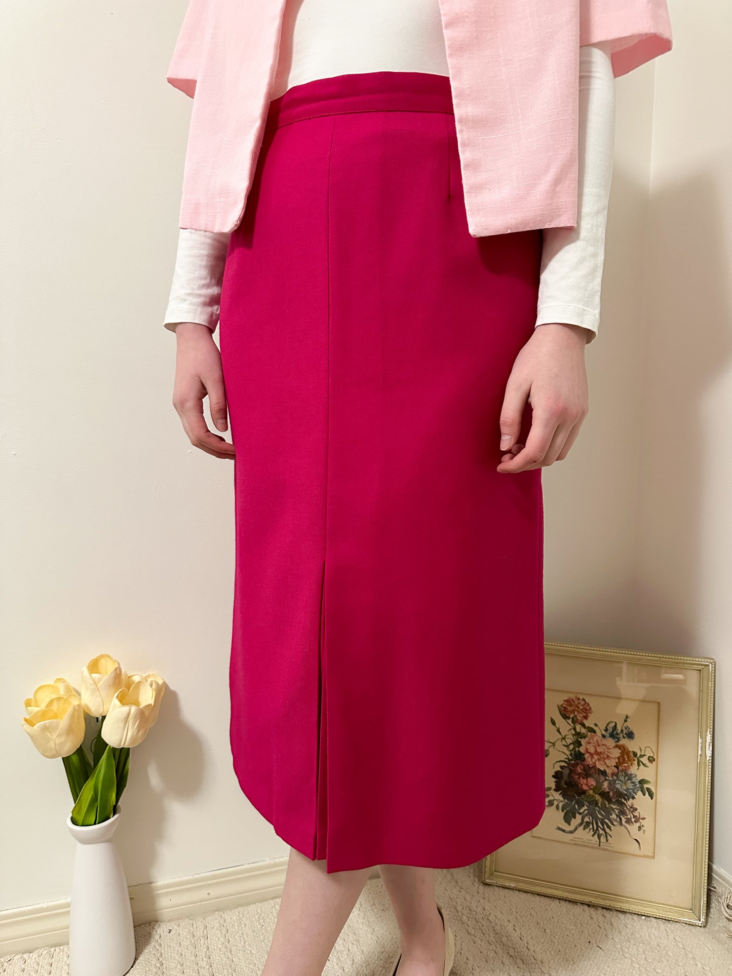 Vintage x Seasons Hot Pink Wool Skirt (M)