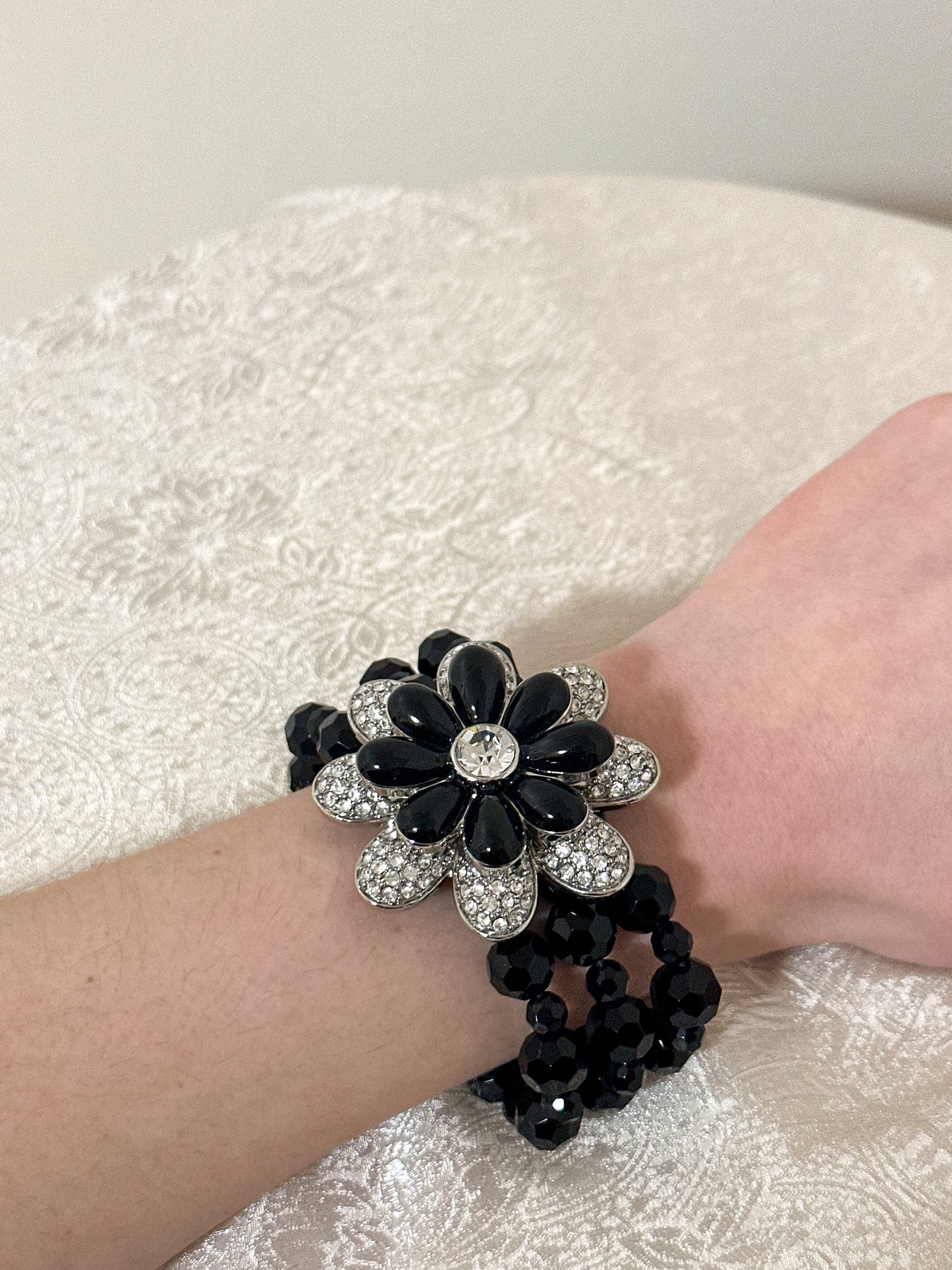 Black and Silver Flower Bracelet