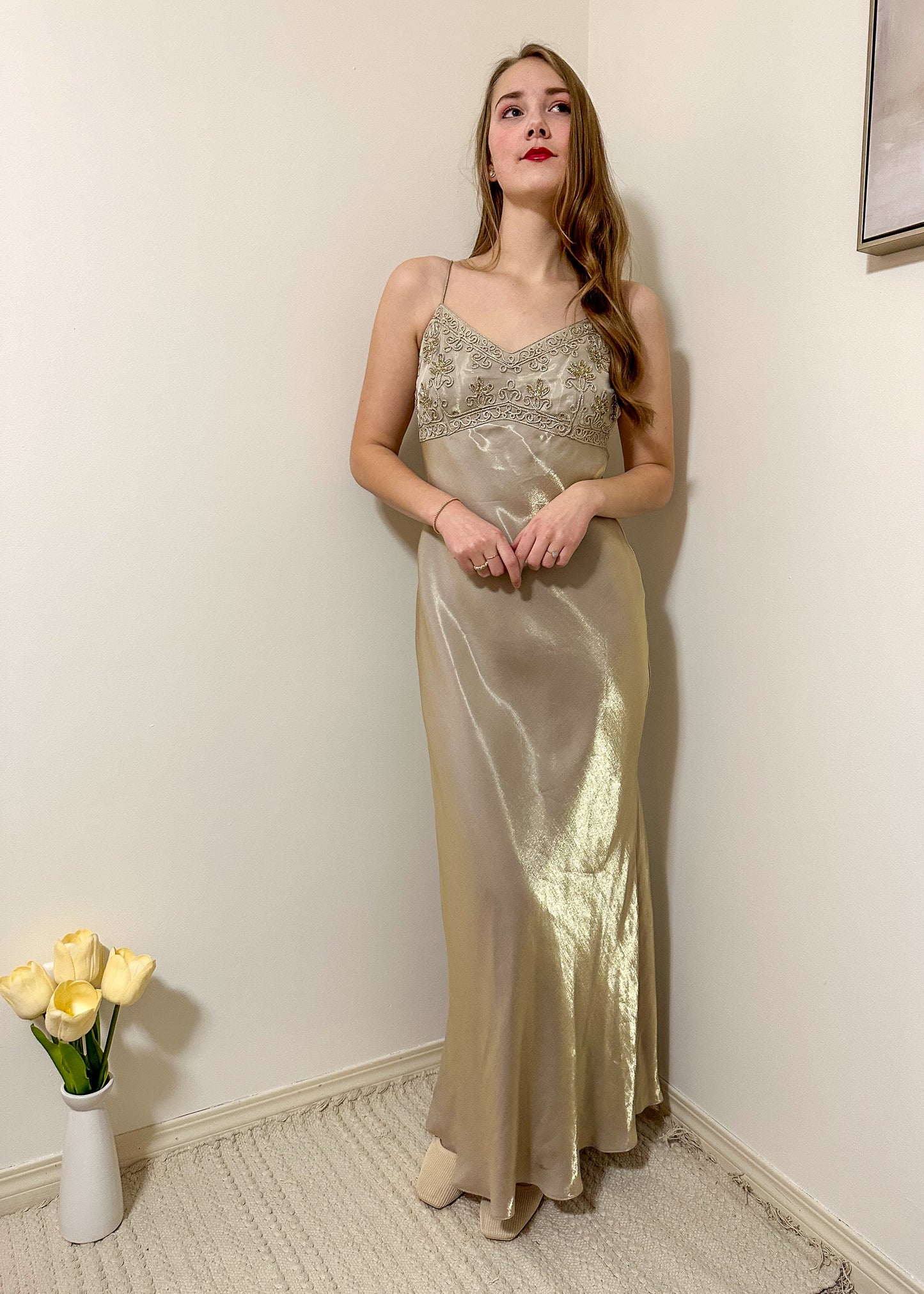 Vintage x Gold Embellished Evening Dress (M)