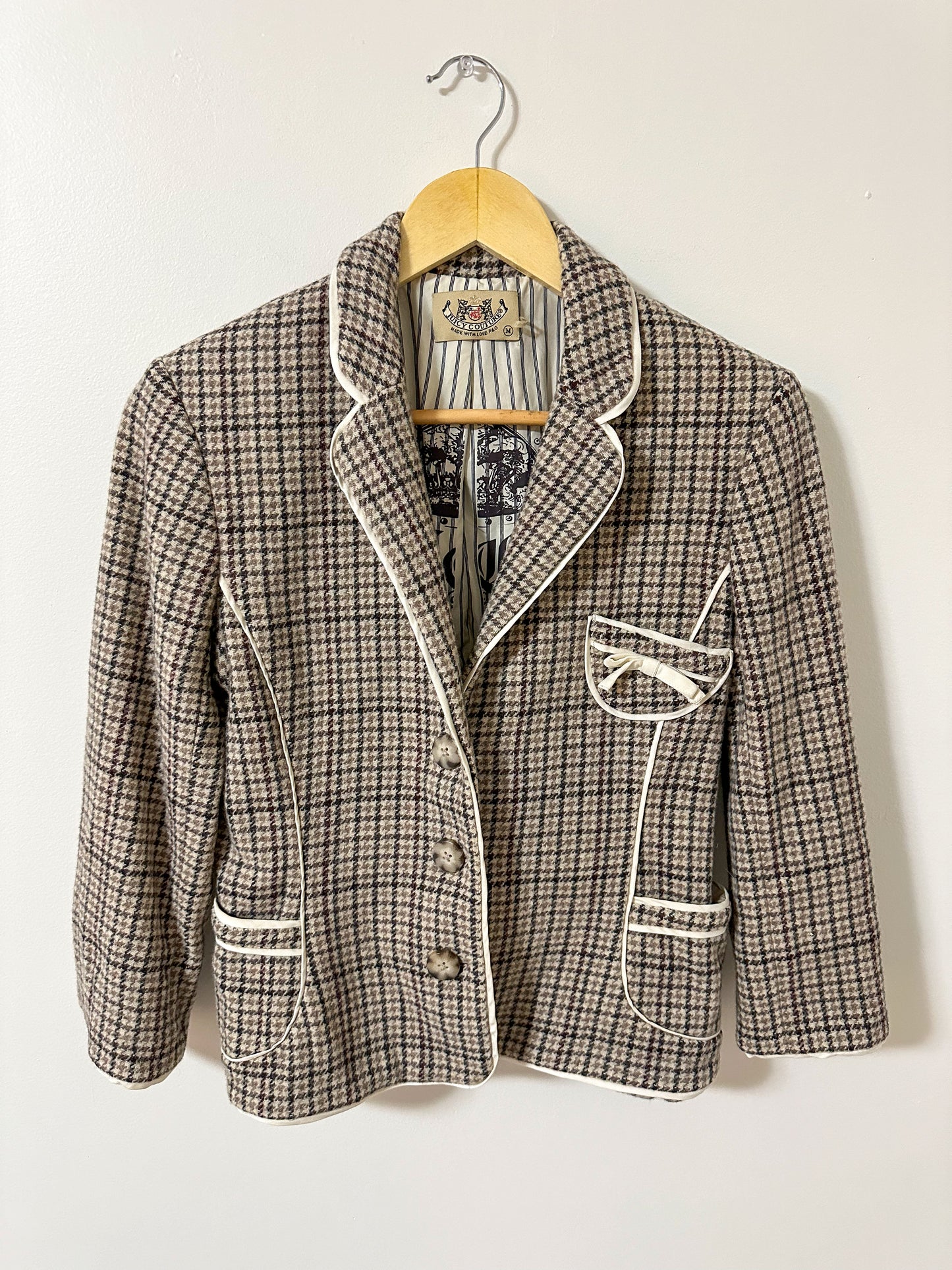 Y2K x Juicy Couture Beige Wool Houndstooth Blazer (M)