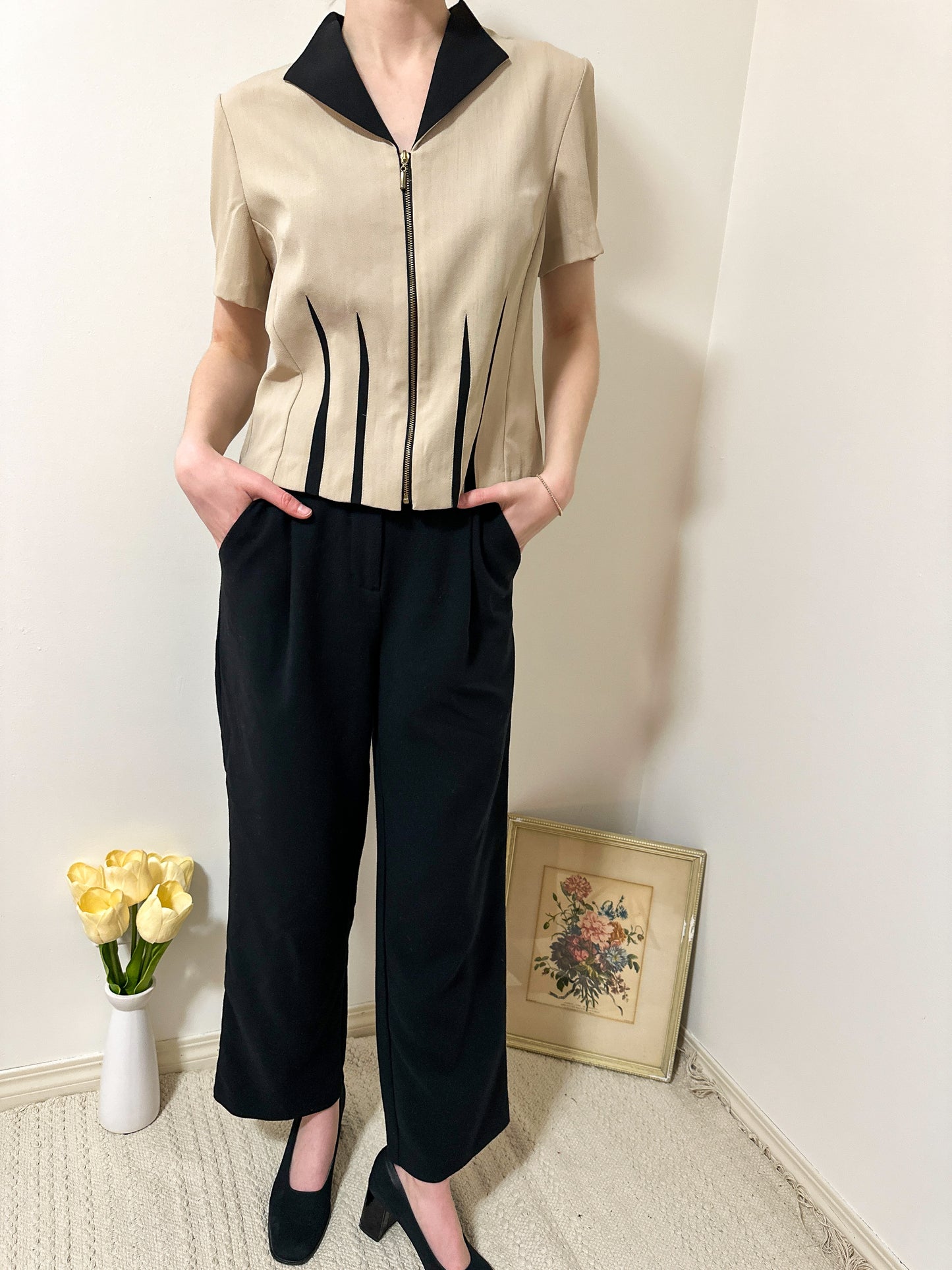 Vintage x V.I.Petites Beige Zip-Up Top (M)