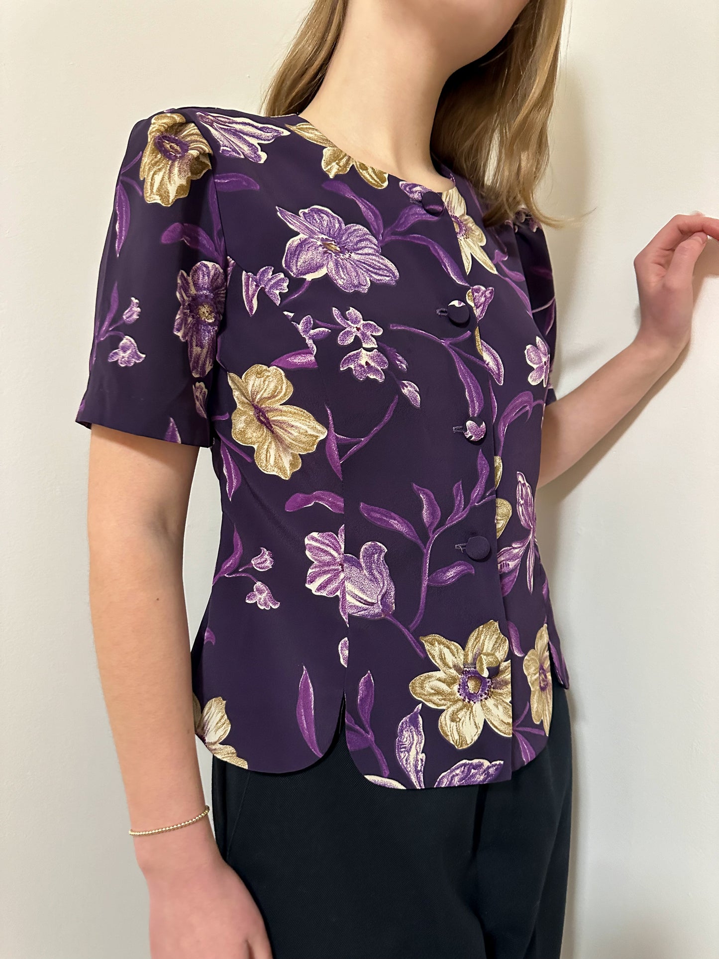 Vintage x Cleo Petites Purple Floral Blouse (M/L)