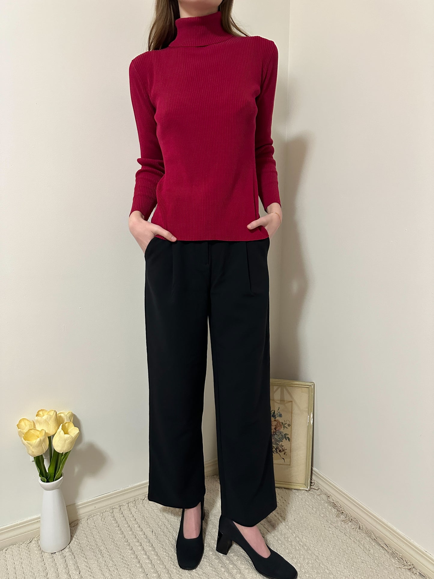 Cactus Red Silk Turtleneck (M)