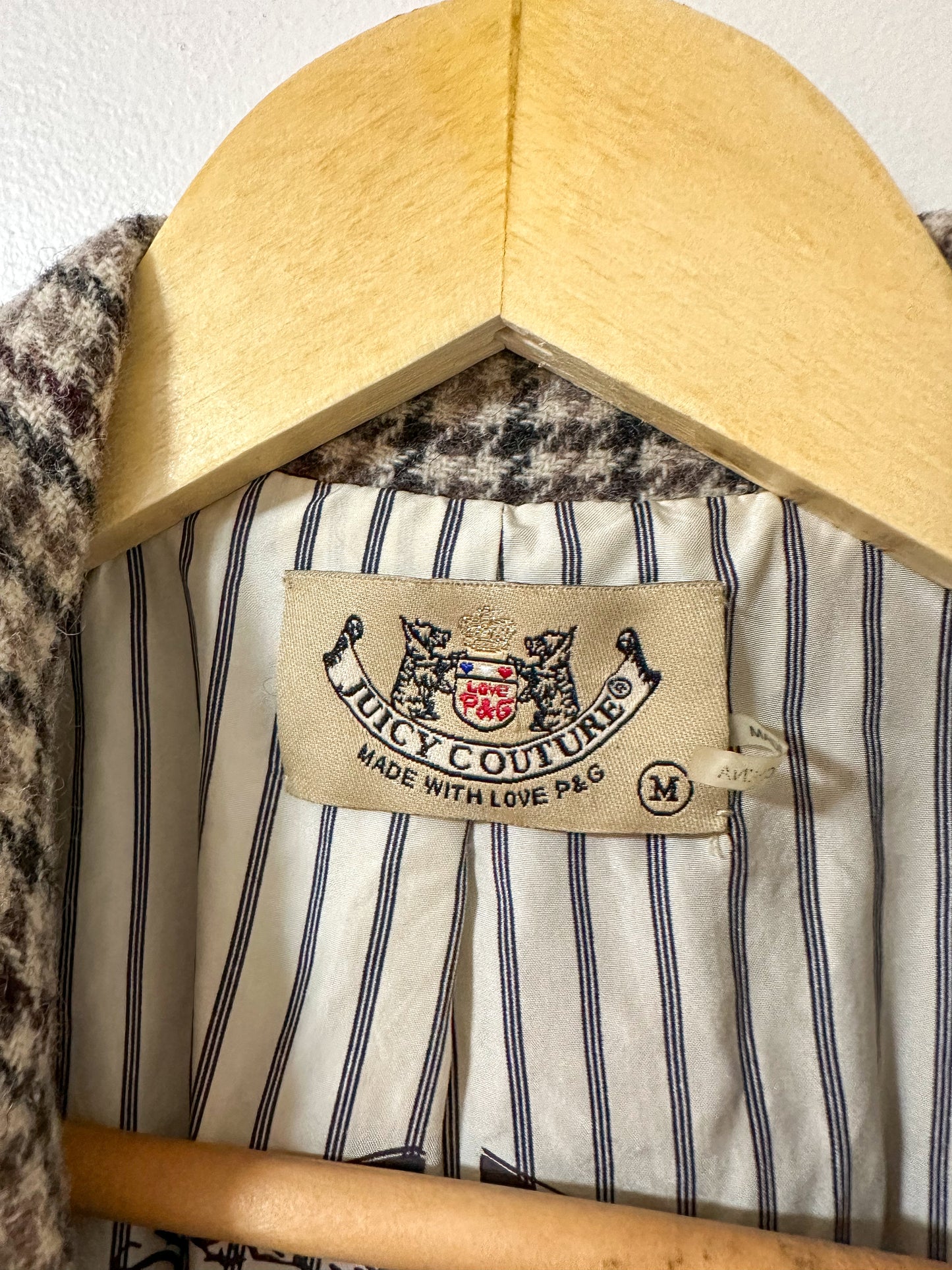 Y2K x Juicy Couture Beige Wool Houndstooth Blazer (M)