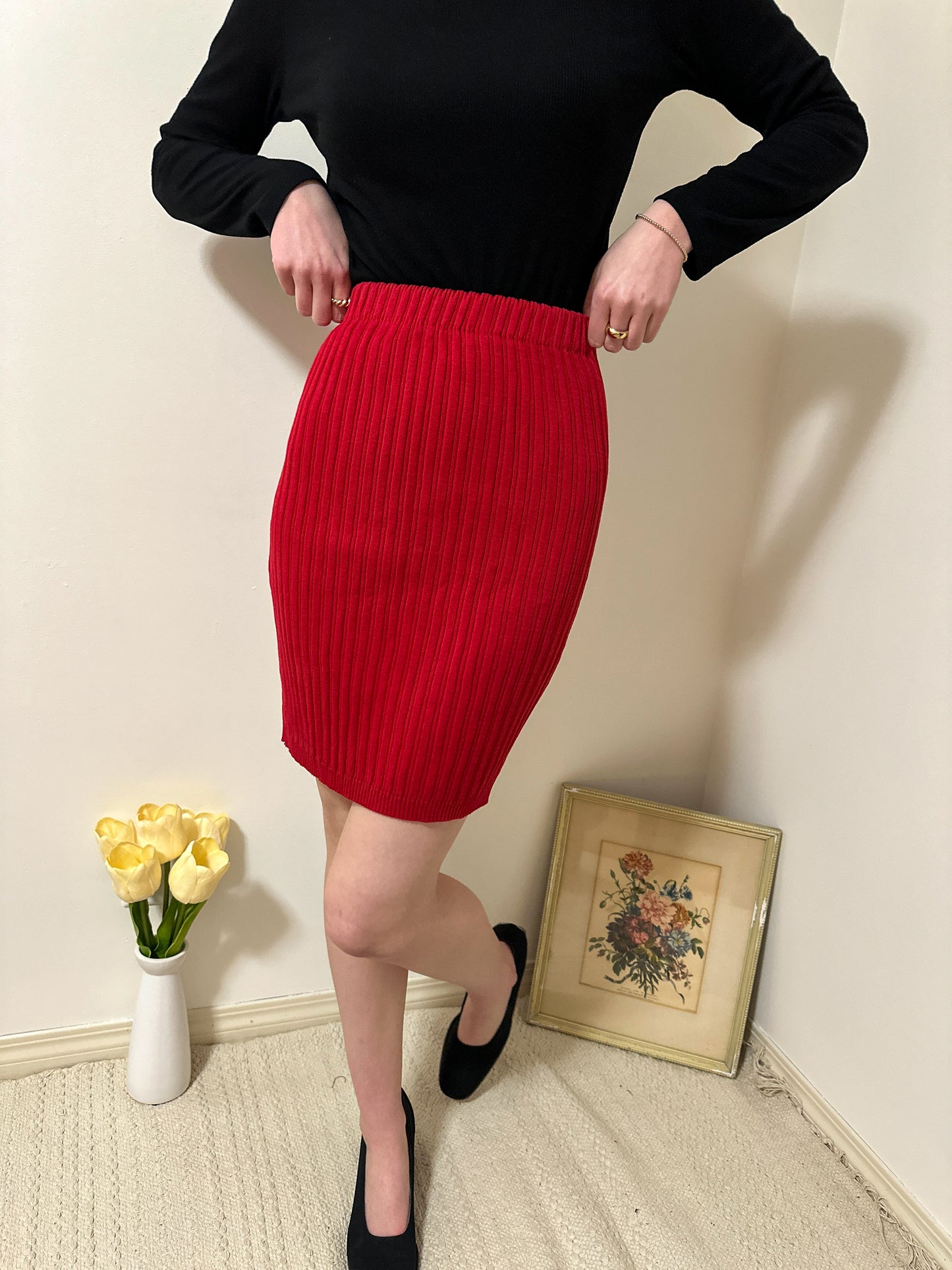 Vintage x Moda Int'l Red Ribbed Skirt (XS/S)