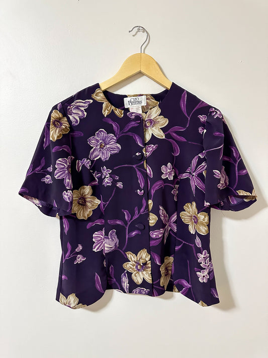 Vintage x Cleo Petites Purple Floral Blouse (M/L)