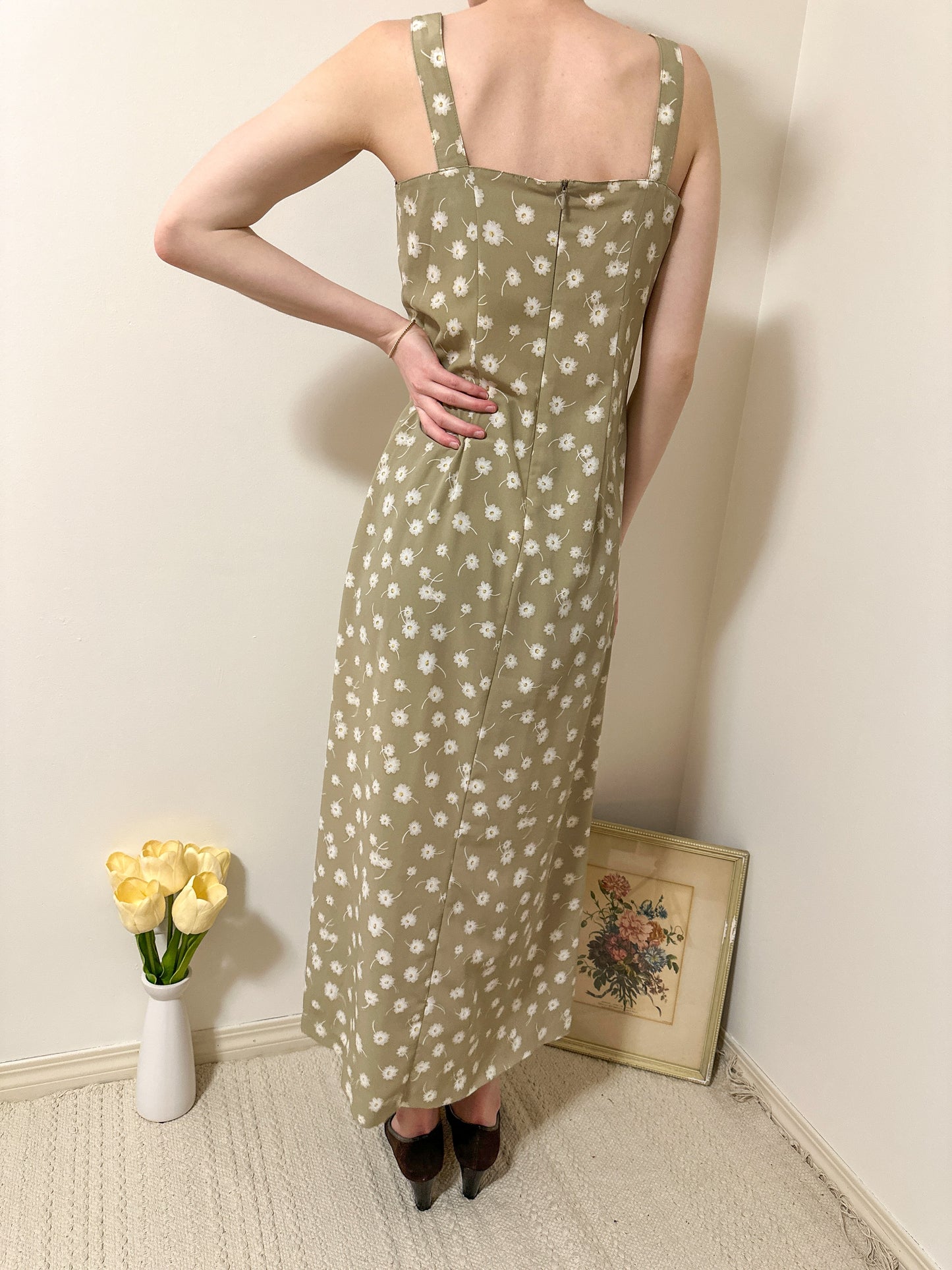 Vintage x Jacob Beige Floral Dress (XS/S)