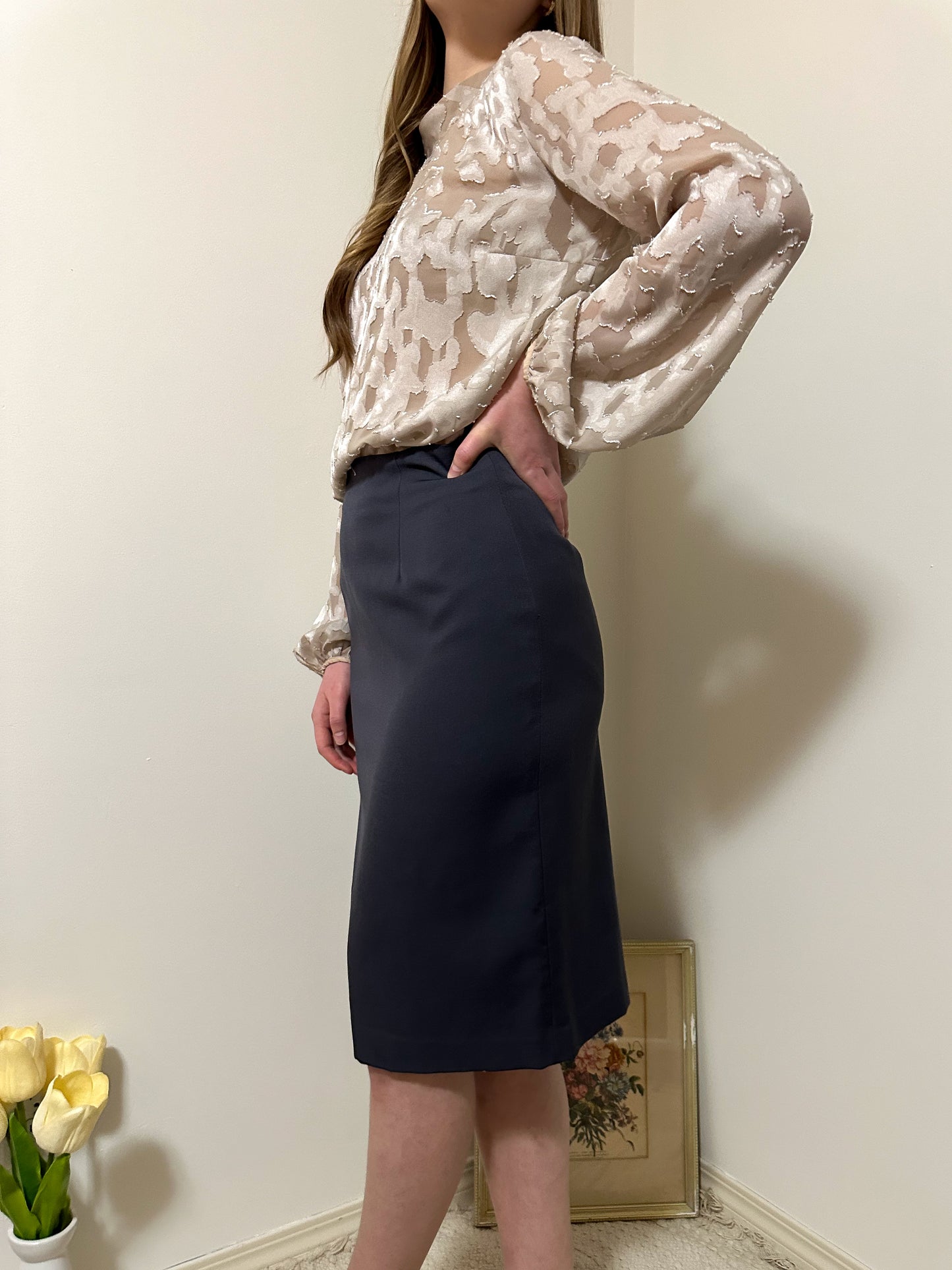 Vintage x Simon Chang Grey Wool Skirt (M)