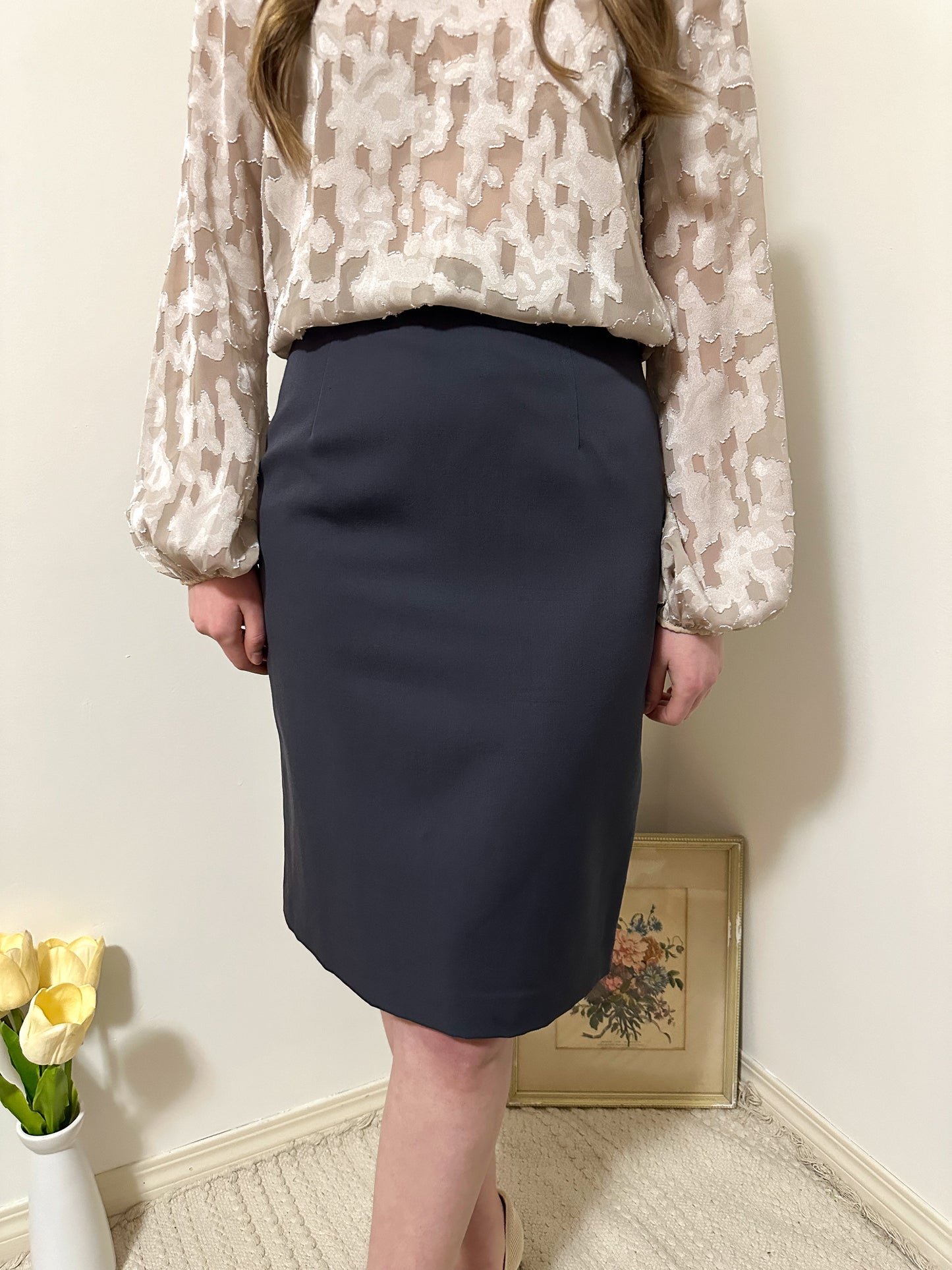 Vintage x Simon Chang Grey Wool Skirt (M)