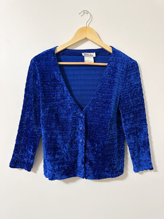 Vintage x Royal Blue Velvet Cardi (M)