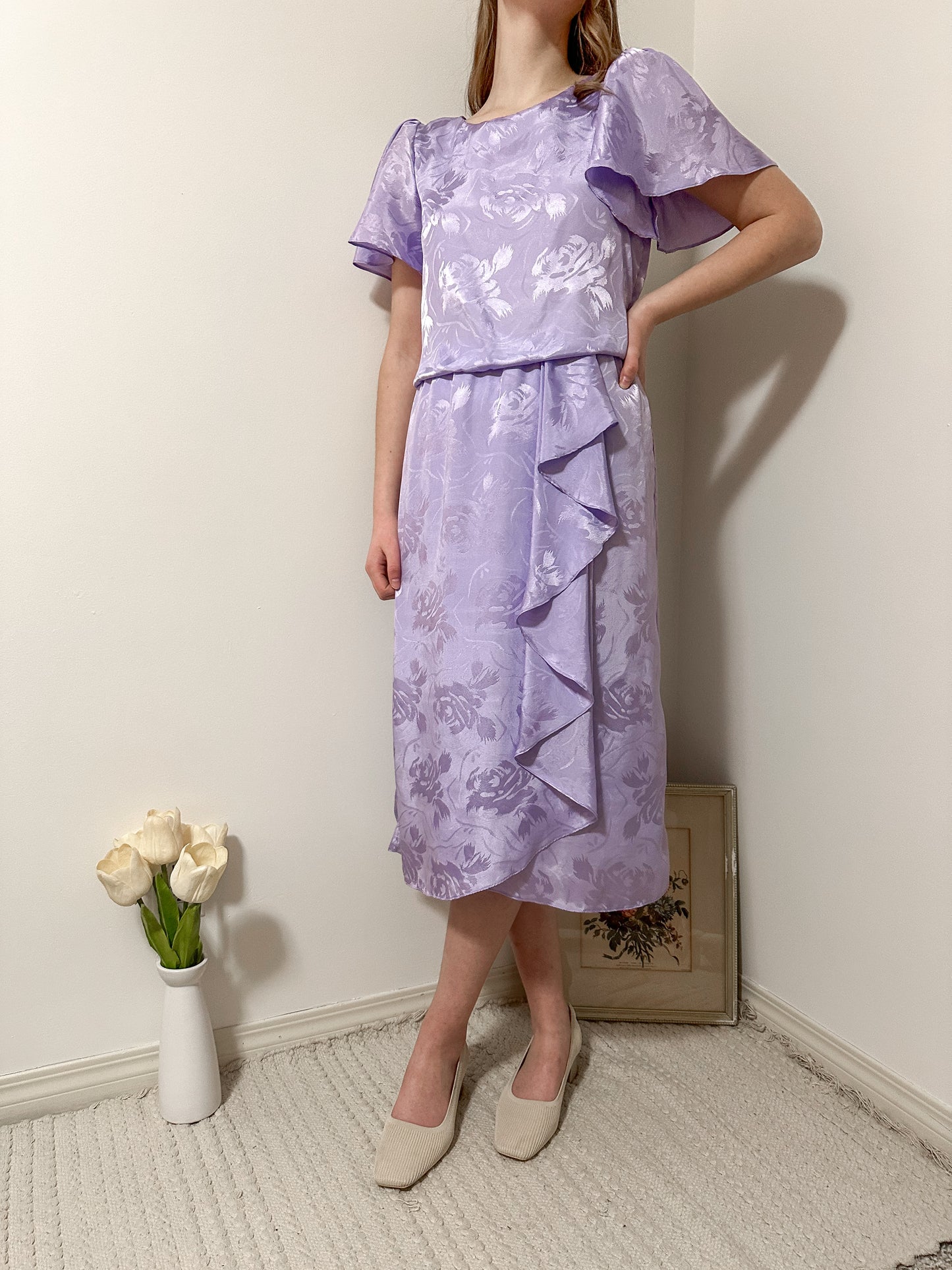 Vintage x Lilac Floral Dress (L)