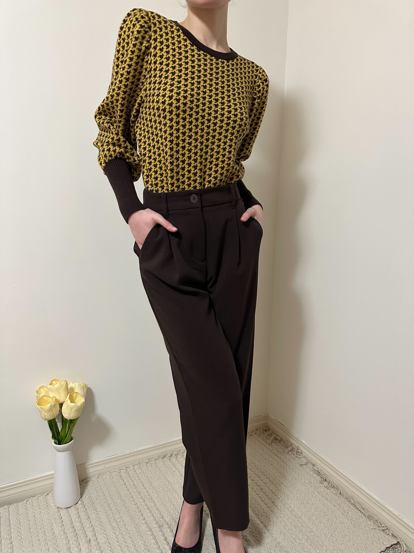 Philosophy Yellow Houndstooth Sweater (S/M)