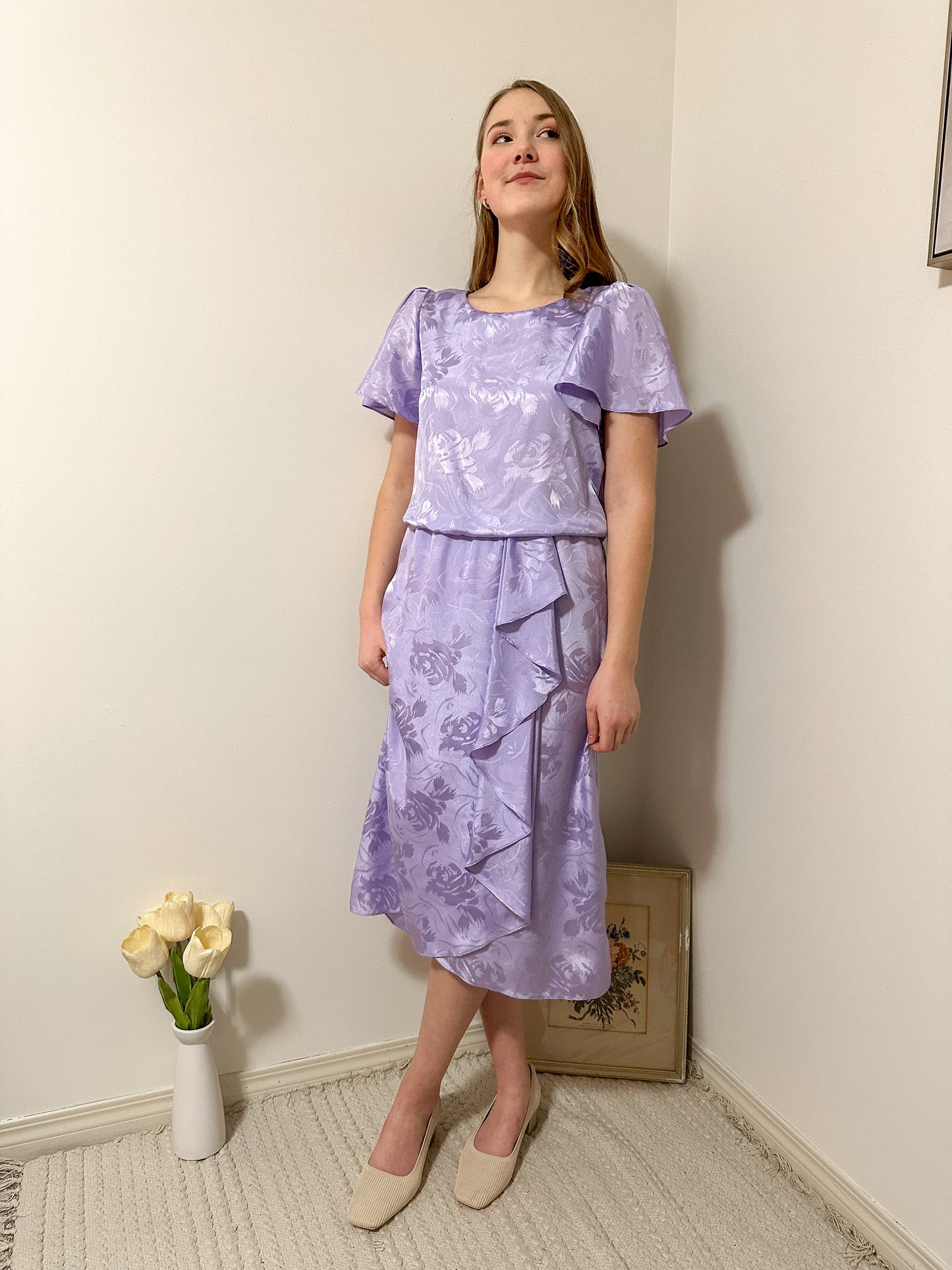 Vintage x Lilac Floral Dress (L)