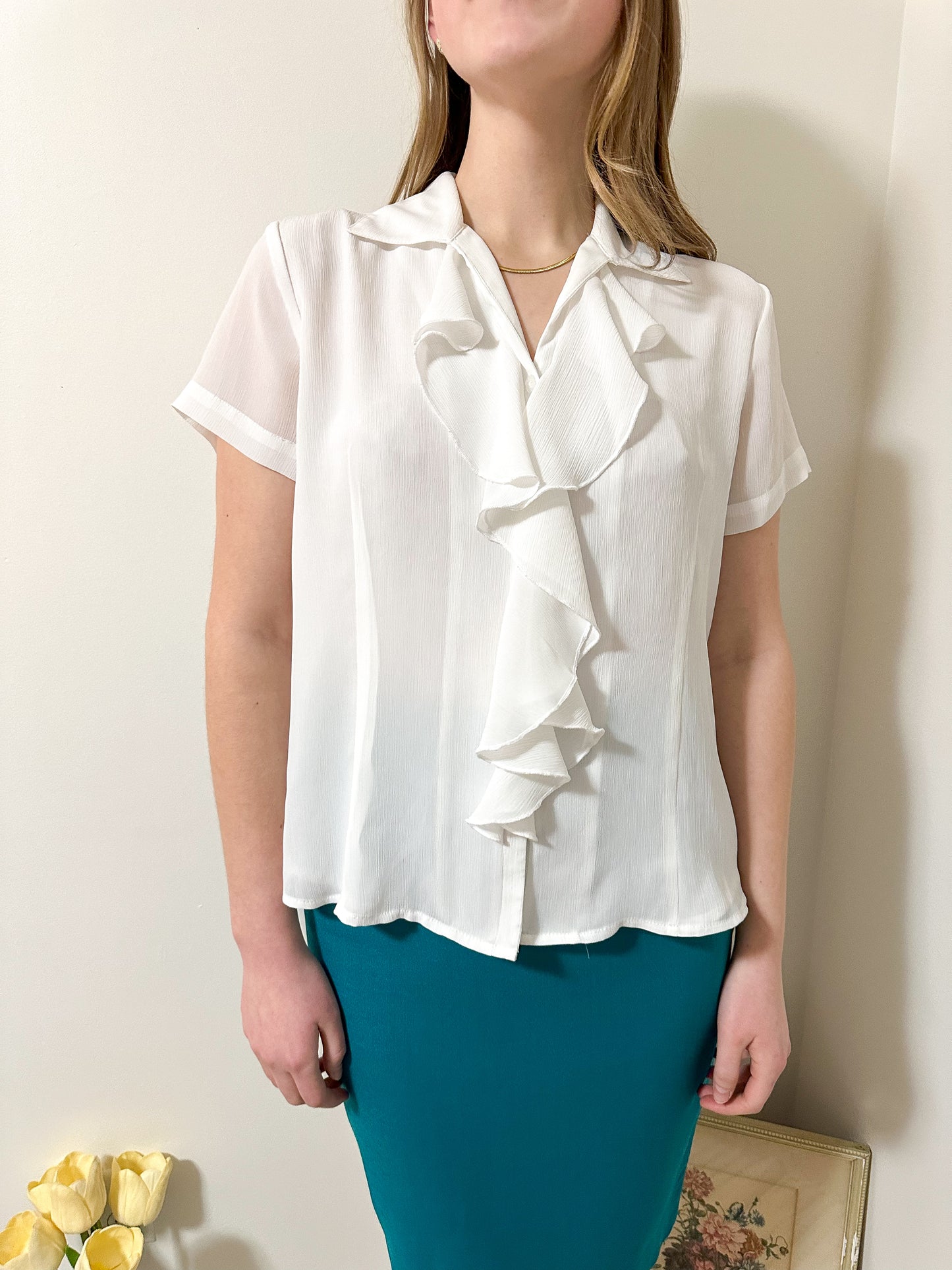 Vintage x TanJay White Flowy Blouse (M/L)