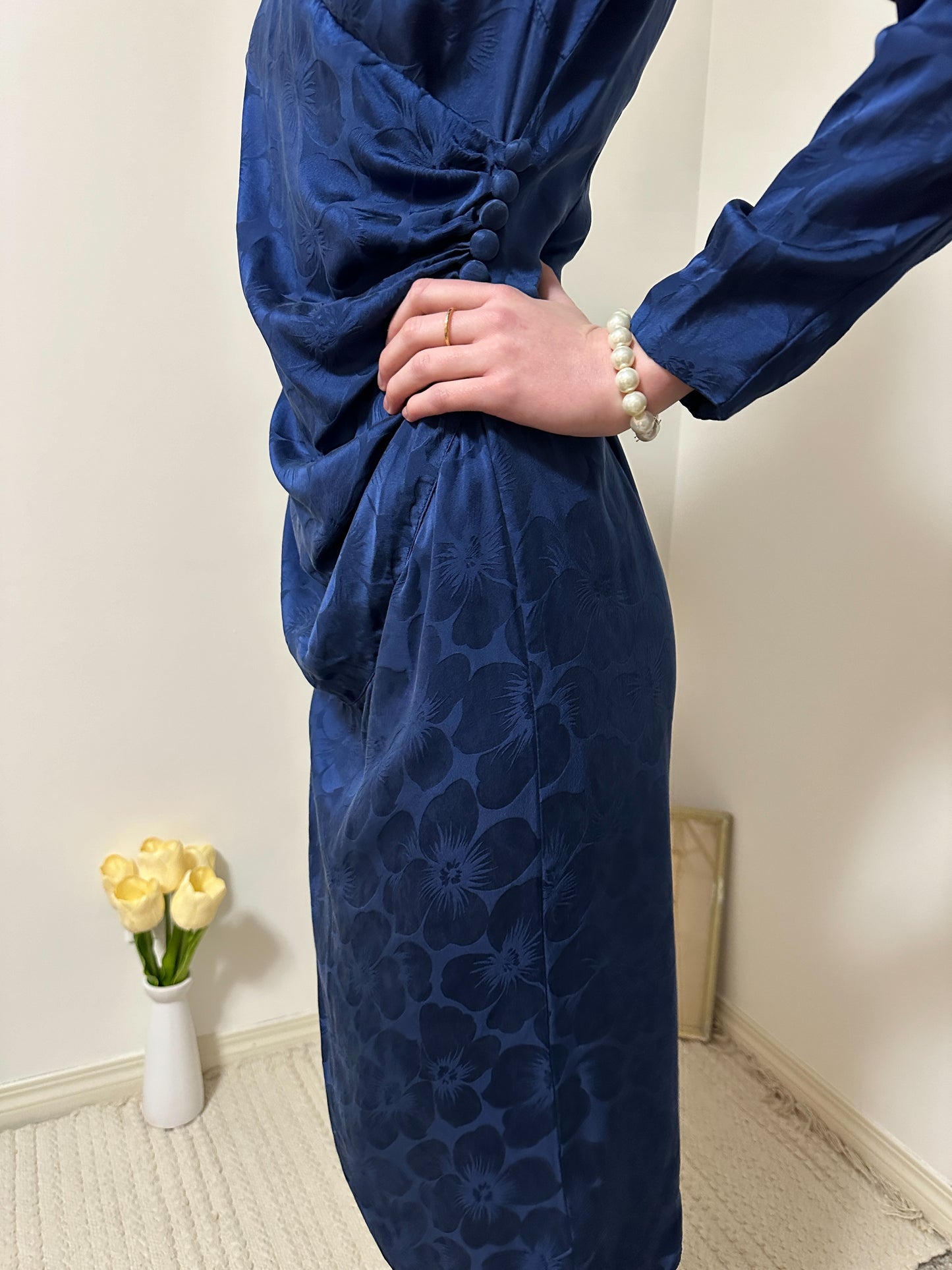 Vintage x Dark Blue Floral Dress (XS/S)